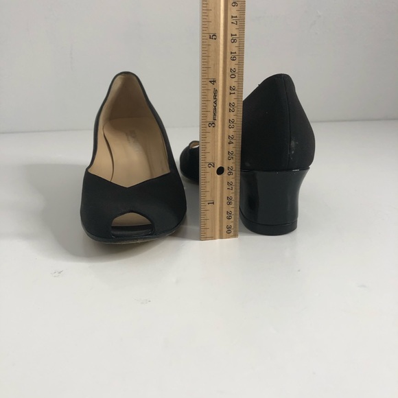 Bruno Magli Black Patent Wedge Peep Toe Shoe 7AA - Picture 4 of 8